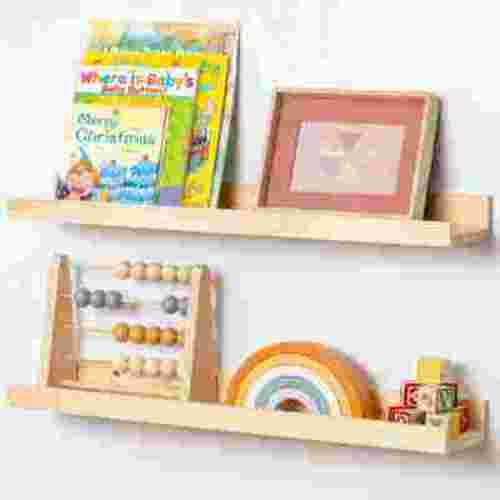 Picture Ledge Wall Shelves 24 Inch Width Set of 2, Solid Pine Wood Rustic Floating Ledge Shelves for Wall,Natural