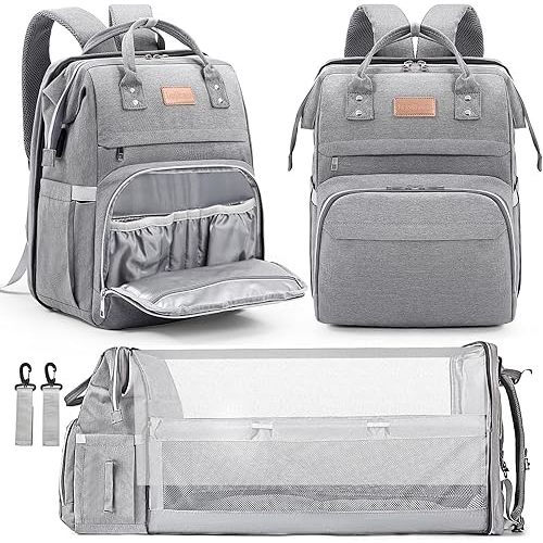 Diaper Bag Backpack, Large Capacity Multifunction Baby Bag for Boy Girl, Travel for Moms Dads, Baby Registry Search Shower Gifts Waterproof and Stylish Gray