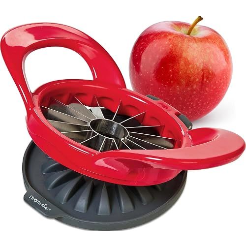 PrepWorks Apple Slicer and Corer, Attached Safety Cover, Cuts 16 Thin Apple Slices, Red