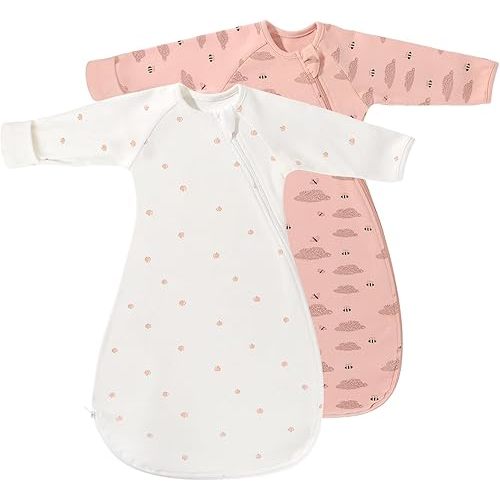 Organic Cotton Newborn Transitional Baby Swaddle Sleep Sacks Arms Up Sleeves Mitten Cuffs 2 Pack 0-3 Months Wearable Swaddling Blanket Sleeping Sacks for Baby Boys Girls Calms Startle Reflex Sleep Bag