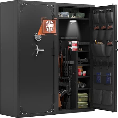 KAER Large Biometric Gun Safe for Rifles and Pistols,Storage 20-25 Firearms (with/Without Scopes),Gun Cabinet with Adjustable Storage/Pistol Pouches Rifle Safe for Home Defense,Hunting,Shooting,AR-15