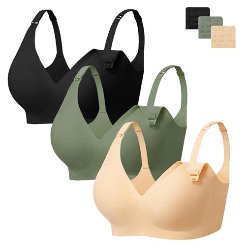 Angelhood 3 Pack Nursing Bras for Breastfeeding Seamless Pregnancy Maternity Bra Wireless Sleep Bralette with Extenders