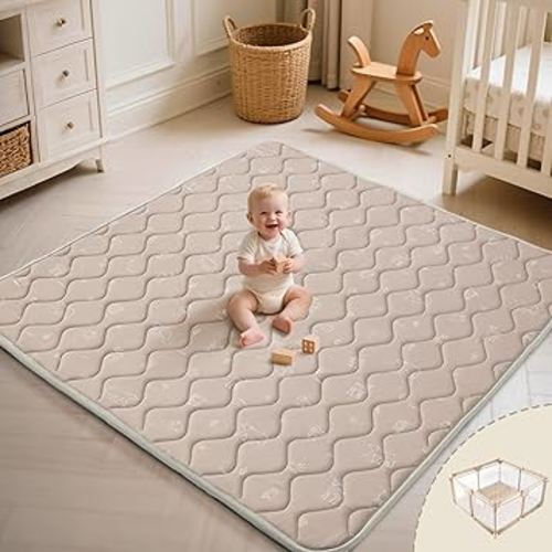 Fortella Play Mat for Baby, Soft Foam Floor Pads, 47"x47" Tummy Time Playmat for Infant and Toddler, Portable Foldable Puzzle Mat for Nursery, Outdoor Yard or Playpen (Forest Taupe)