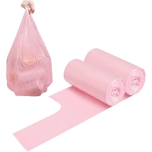 2-4 Gallon Portable Trash Bags, Thicken Vest type Small Garbage Bags for Office, Kitchen, Bedroom and more, 60 Counts Pink
