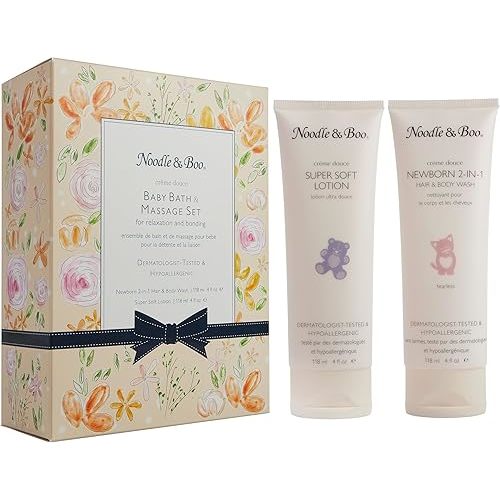 Noodle & Boo Baby Bath & Massage Gift Set – Includes 4 oz Newborn Hair & Body Wash & Super Soft Lotion, Hypoallergenic, Pediatrician-Tested, Dermatologist-Tested for Delicate and Sensitive Baby Skin