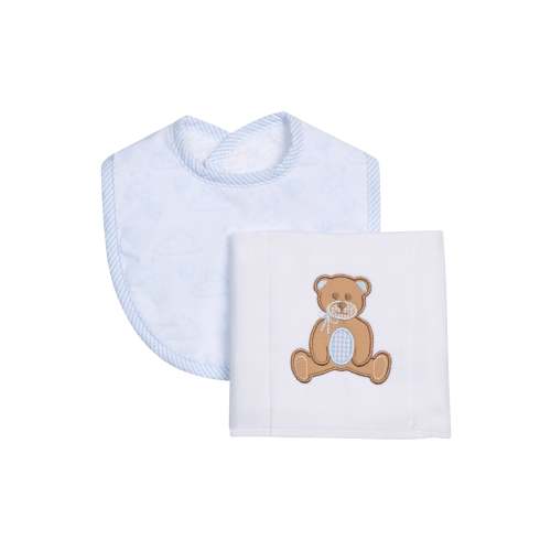 Teddy Bear Basic Bib & Burp Boxed Set, Blue