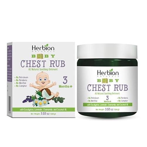 HERBION Naturals Baby Chest Rub, Ages 3 Months+, All-Natural Soothing Ointment with Coconut Oil, Eucalyptus, Lavender, Chamomile, Shea Butter, Petroleum & Menthol-Free, Non-GMO, 3.53 Oz, Pack of 1