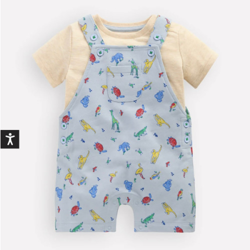Jersey Short Dungaree Set-Blue Multi Jungle Animals