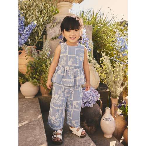 Blue/Ecru Embroidered Blouse And Trousers Co-ord Set (3mths-8yrs)