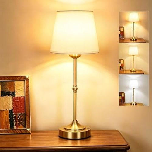 Yunaking Rechargeable Gold Table Lamp: Cordless Lamp with 3 Color Dimmable
