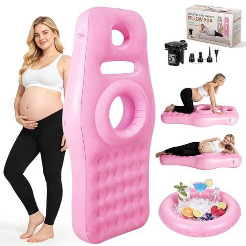 Inflatable Pregnancy Sleep Pillow: for Stomach Sleeping Full Body Mattress with Belly Hole Maternity Airbed for Pregnant Women Pregnancy Rest,Back & Hip Pressure Relief (Pink)