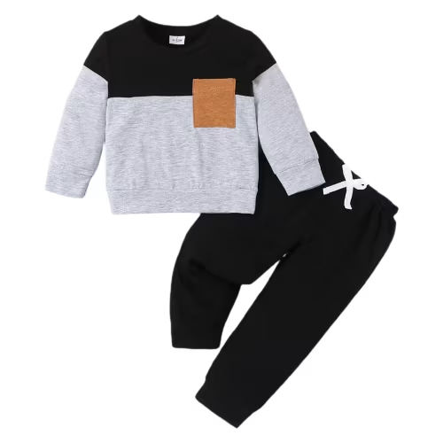 HCNTES Baby Boy Fall Winter Outfits Long Sleeve Pullover Sweatshirt Tops Casual Pants 3 6 12 18 24 Months Clothing(Q350-Black,9-12 Months)