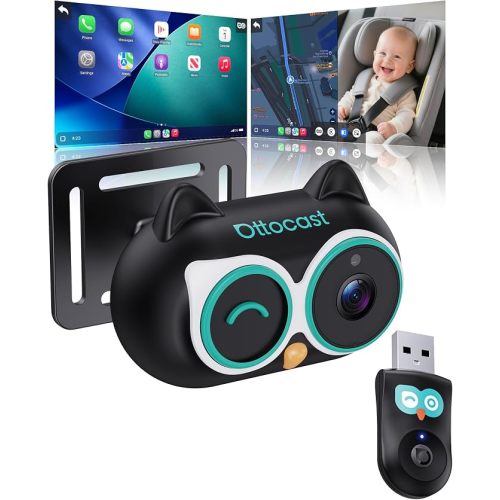 OTTOCAST Baby Car Camera for CarPlay, 1080P HD Rear Seat Monitor on Car Screen, 150° Wide Angle No-Glow Night View, Wireless CarPlay Adapter Included, Safety Camera for Kids & Infants