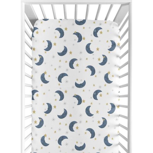 Sweet Jojo Designs Boy or Girl Gender Neutral Unisex Baby Fitted Crib Sheet Moon Bear Blue and Gold