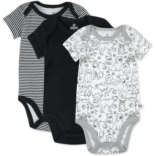 HonestBaby unisex-baby 3-pack Short Sleeve Bodysuits One-piece 100% Organic Cotton for Infant Baby Boys, Girls, Unisex