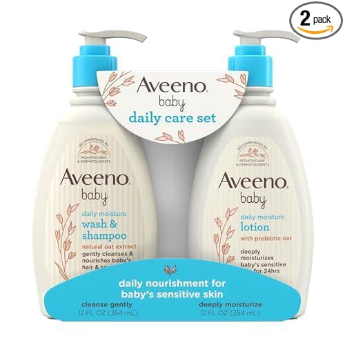Aveeno Baby Daily Care Gift Set with Oat Extract & Prebiotic Oat, Contains Daily Moisturizing Body Lotion & Gentle 2-in-1 Baby Bath Wash & Shampoo, Hypoallergenic & Paraben-Free, Two Pack