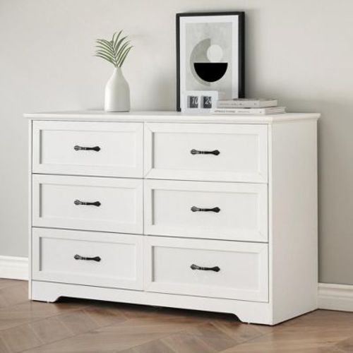 homfan 5/6 Drawer Farmhouse Dresser - Modern Wooden Chest with Wide Metal Handles, Storage Organizer for Bedroom, Living Room & Nursery