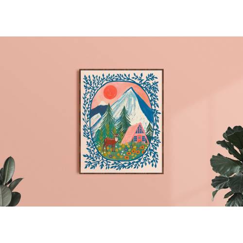 Nature Wall Art, Mountain Art Print, Kids Room Art, Adventure Nursery Art, Wilderness Illustration, Living Room Wall Decor, Cabin Artwork