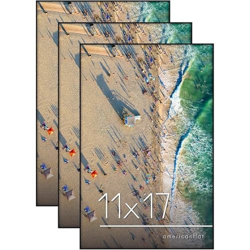 Americanflat Front Loading 11x17 Picture Frame with Shatter-Resistant Glass - Set of 3 - Metropolitan Collection - Photo Frame for Wall Display - Black