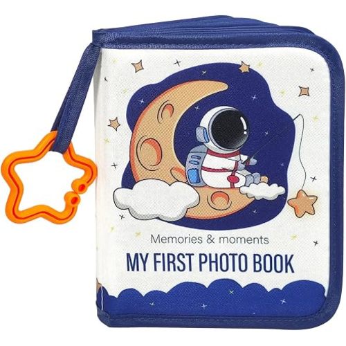Baby Photo Album, Personalized Fabric Baby Photo Albums for 4x6inch Pictures,Family Baby's Photo Book, My First Photo Album Holds 17 Picture for Newborn,Toddler,Kids Family (Astronaut Style)