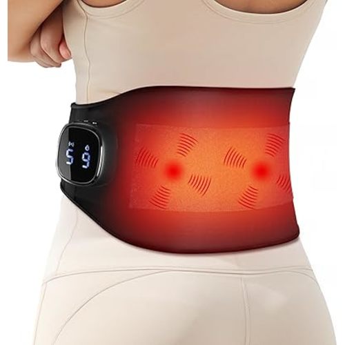 Comfytemp Cordless Portable Heating Pad with Massager for Lower Back Soothing, FSA Eligible HSA 9 Heat 5 Vibration 3 Intensity, Mothers Day Gifts for Mom Dad Rechargeable Wireless App Control