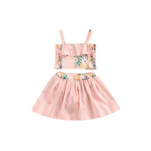 Bebiullo Infant Baby Girls Clothes Floral Sleeveless Vest Top + Pleated Tutu Skirt Dress Set Summer Outfits Pink 12-18 Months