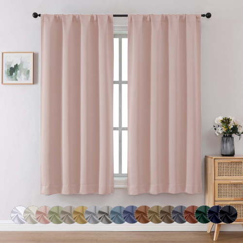 OVZME Blush Blackout Curtains 63 inch Length 2 Panels Set, Light Filtering Room Darkening Window Treatment, Soft Casual Rod Pocket Privacy Curtain Drapes for Bedroom, W40 x L63 inch, Blush