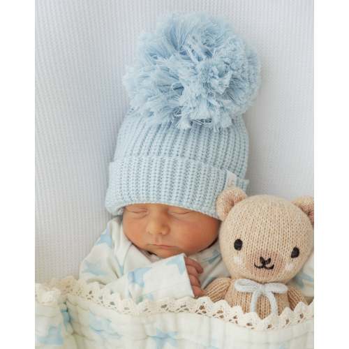 Knitted Pom Beanie | Sky Blue – Little and Fern