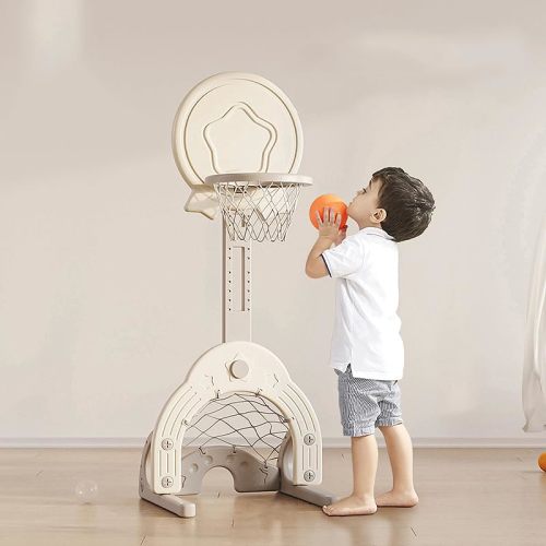 Toddler Basketball Hoop Set with 3 Balls, Adjustable Basketball Hoop Set Indoor Outdoor for Kids, Toddler Sports Activity Center, Portable Basketball Soccer Golf Game Set, Birthday Gift Grey