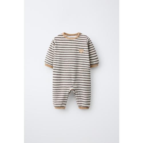 STRIPED JUMPSUIT WITH TERRY BEAR EMBROIDERY - Brown | ZARA United States