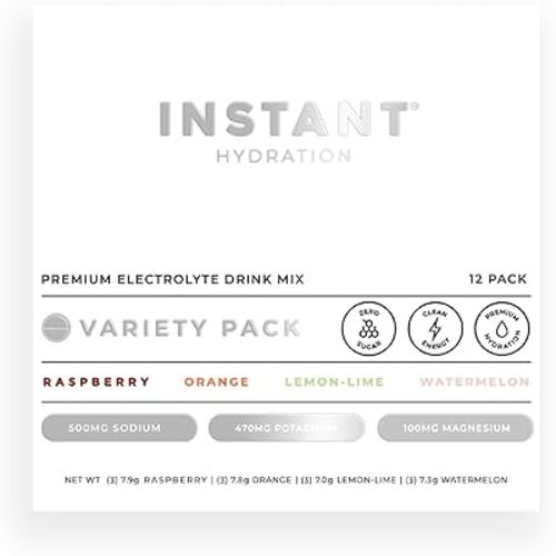 Instant Hydration Electrolytes Powder Packets - Variety Pack - Zero Sugar - Keto, Vegan, Gluten-Free, Non-GMO - Boost Recovery, Brain Function, Muscle & Tissue Health - 12 Sticks