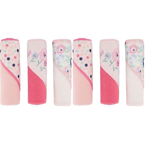 Cudlie Buttons & Stitches Baby Girl 3 Pack Rolled/Carded Hooded Towels in Crisp Blossom Print (GS71728)