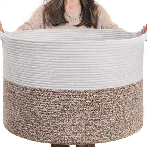 UniMall XXXLarge Cotton Rope Basket 21.7" x 21.7" x 13.8" Woven Baby Laundry Blanket Basket Toy Baskets with Handle Storage Comforter Cushions Thread Laundry Hamper