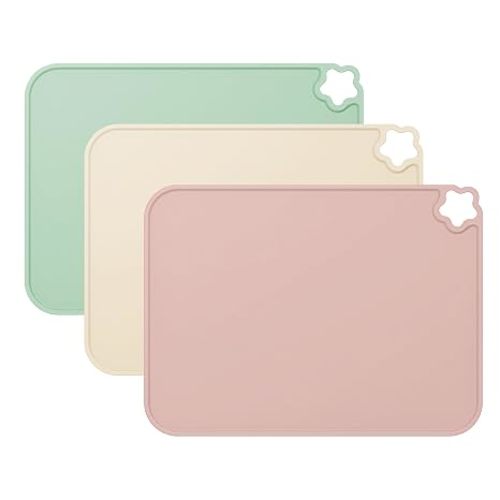 Cutebe Silicone Placemat for Toddles Kids Non-Slip Reusable Portable Kids Placemats for Dinning Table Heat Resistant Placemats, Baby Placemat Stain Resistant Silicone Mat for Dining Table 3 Pack