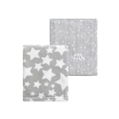 CREVENT 2Pcs 30''X40'' Cute Cozy Fluffy Warm Baby Blankets for Infants Toddlers' Bedding Crib Cot Stroller - Grey Cloud + Star