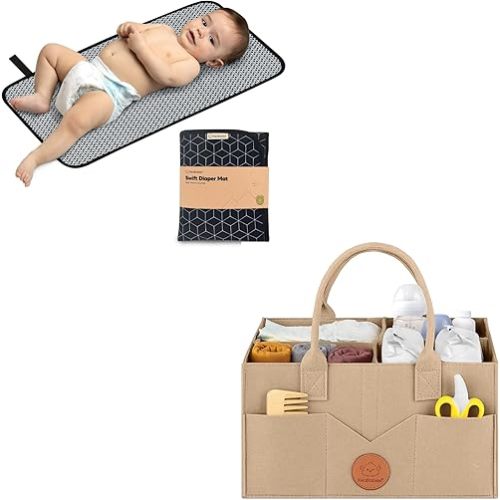 KeaBabies Portable Diaper Changing Pad and Baby Diaper Caddy Organizer - Waterproof Foldable Baby Changing Mat - Large Baby Organizer - Travel Diaper Change Mat - Diaper Organizer for Changing Table