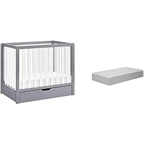 Carter's by Davinci Colby 4-in-1 Convertible Mini Crib with Trundle in Grey and White with Complete Slumber Mini Crib Mattress