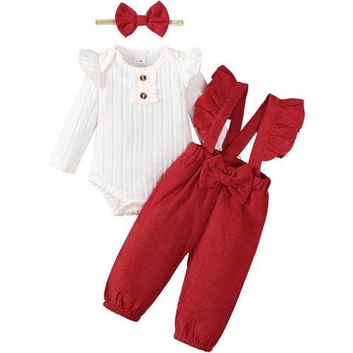 SUNNY PIGGY Baby Girl Newborn Clothes Infant Toddler Outfits Flare Jeans Overall Pant Set Fall Winter 0-4T