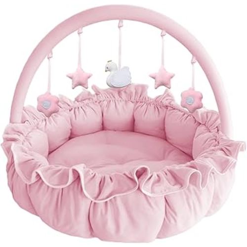 3-in-1 Baby Play Gym, Baby Play Mats for Floor, Plush and Thick Tummy Time Mat with 5 Sensory Toys for Infants, Large Babies Activity Center for Newborn Baby Shower Gift Pink, Ball Pit, Pet Cushion