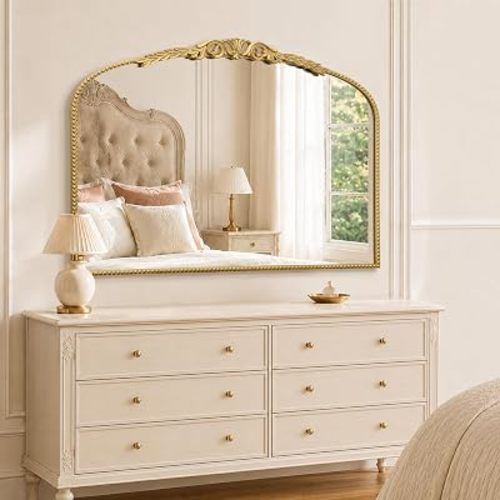Besdomus Vintage Arched Wall Mirror: 40”x29” Rose Gold Dresser Mirror