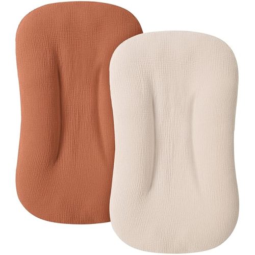 MairMore Muslin Baby Lounger Cover for Newborn & Infant, 100% Cotton Soft and Breathable Lounger Slipcover for Baby Girls and Boys, Pack of 2 (Pink Blossom)