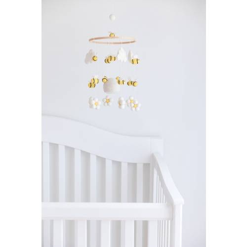 Bee and Flower Nursery Mobile: Handmade Wool Felt Baby Mobile