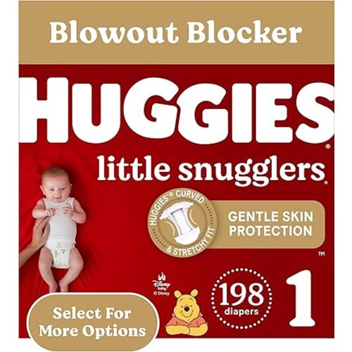 HUGGIES Diapers Size 1 - Little Snugglers Disposable Baby Diapers, 198ct, One Month Supply