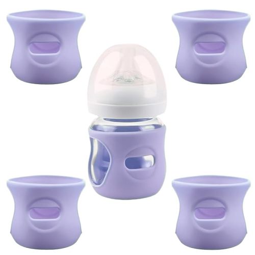 4 Pack Silicone Sleeves for Avent Natural Glass Baby Bottles, Anti Breakage Baby Bottle Holder, Compatible with Philips Avent Glass Natural Baby Bottle, BPA Free (Purple, 4 OZ)