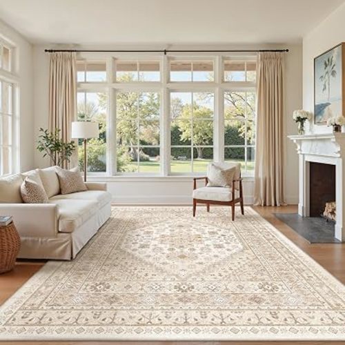 6x9 Area Rugs for Living Room,Large Washable Rug,Beige