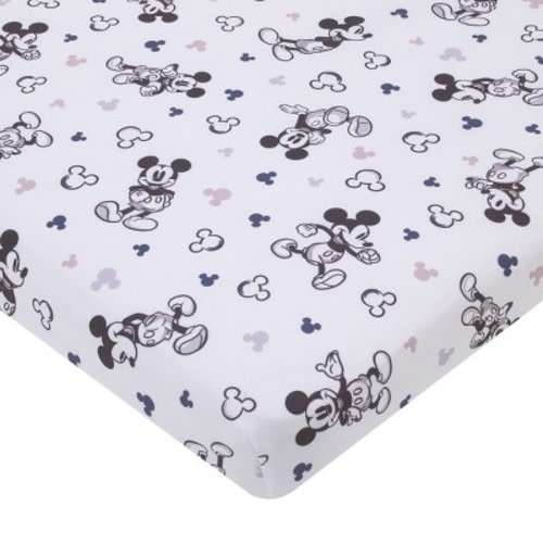 NoJo Disney Mickey Mouse Gray, Black, and White Super Soft Nursery Fitted Mini Crib Sheet