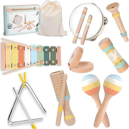 9-in-1 Montessori Toys for 1 Year Old – Wooden Musical Instruments for Toddlers 1-3 | Baby Musical Toys & Percussion Set for Kids | Preschool Learning Music Toys for 1+ Year Old & Sensory Development