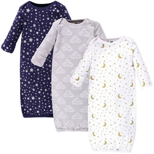 Infant Cotton Long-Sleeve Gowns 3pk, Navy Stars & Moon