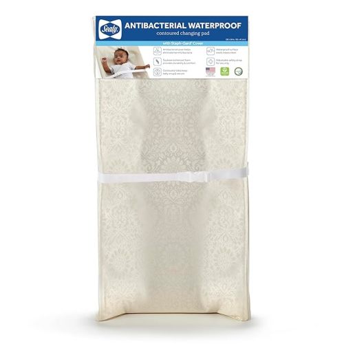 Sealy Baby Soybean Comfort Waterproof Diaper Changing Pad for Dresser or Table, Contoured 3-Sided, Wipeable Easy to Clean Surface & Durable Premium Foam, Made in USA, White, 32 x 16"