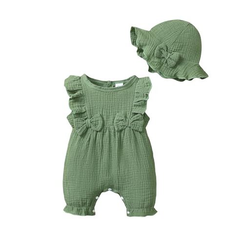 SUNNY PIGGY Newborn Baby Girl Clothes Baby Girl One Piece Romper Fall Winter Long Sleeve with Hat Sets Cute Infant Outfits